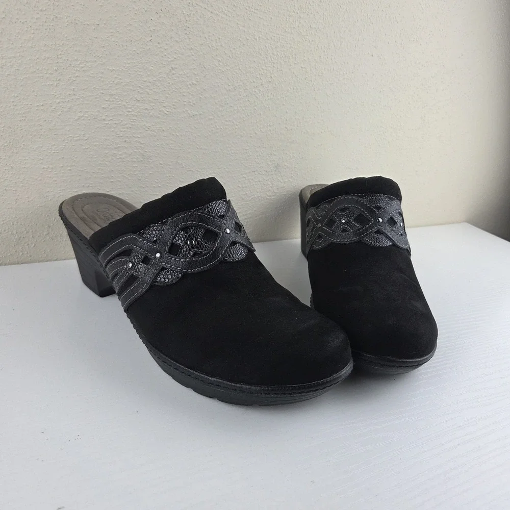 Croft & Barrow Ortholite Dame Black Suede Women's Mules Comfort Shoes Size 8.5 M